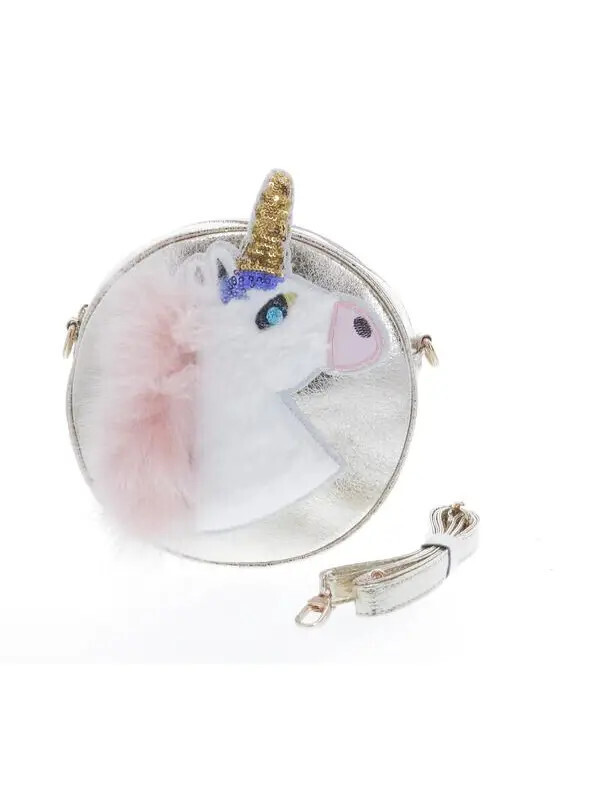 Round Shaped Unicorn w/ Fur Cross Body, Silver