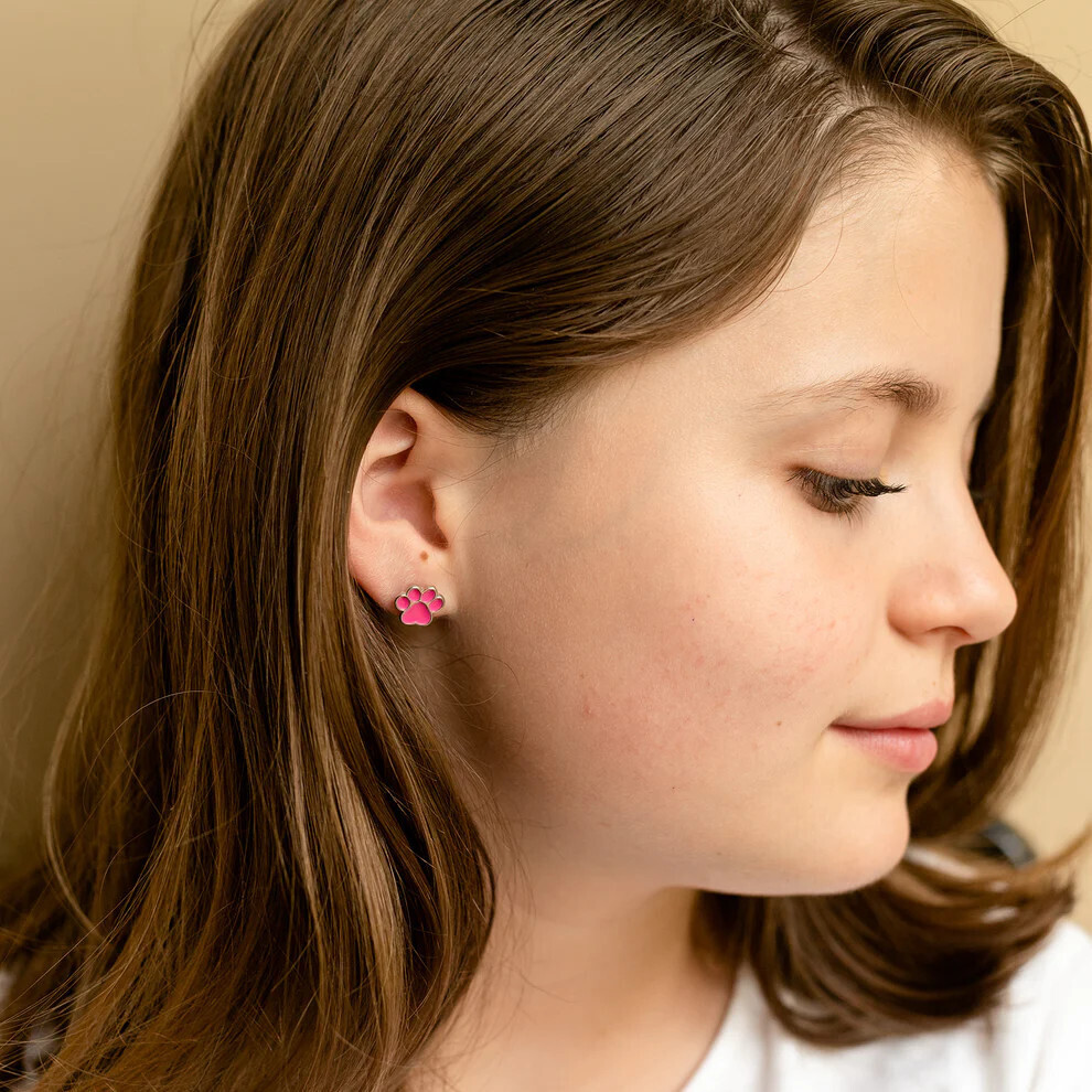 Pink Paw Print Post Earring