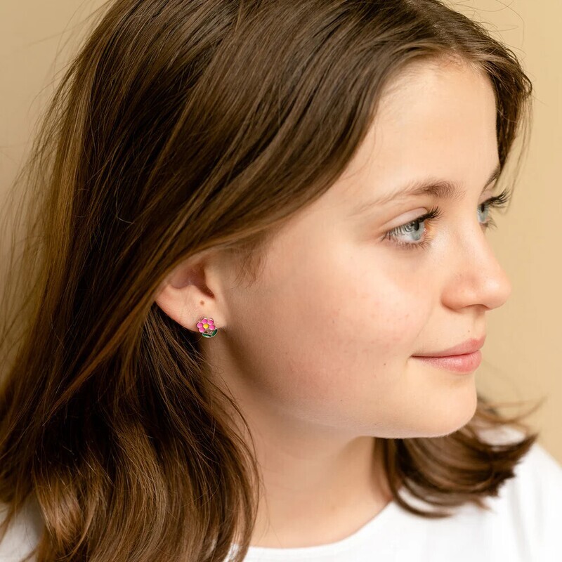 Pink Flower Post Earring