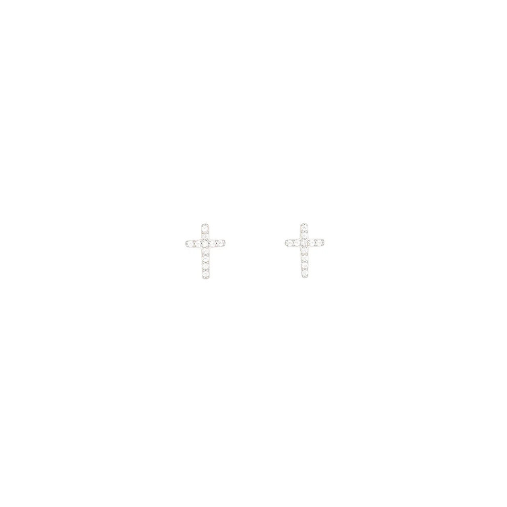 Cross CZ Post Earring Silver