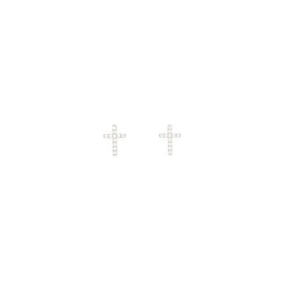 Cross CZ Post Earring Silver