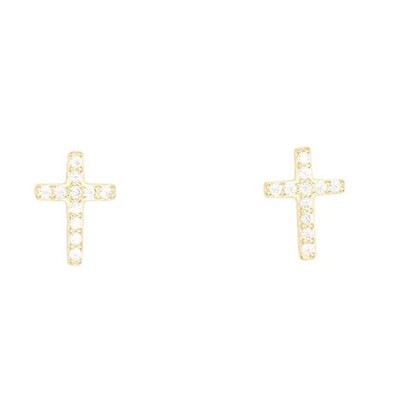 Cross CZ Post Earring Gold