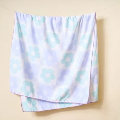 Quick Dry Towel, XL - Flower Check Blue