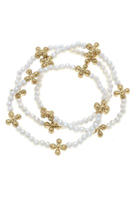 Wren Delicate Cross Beaded Pearl Stretch Bracelet, set of 3