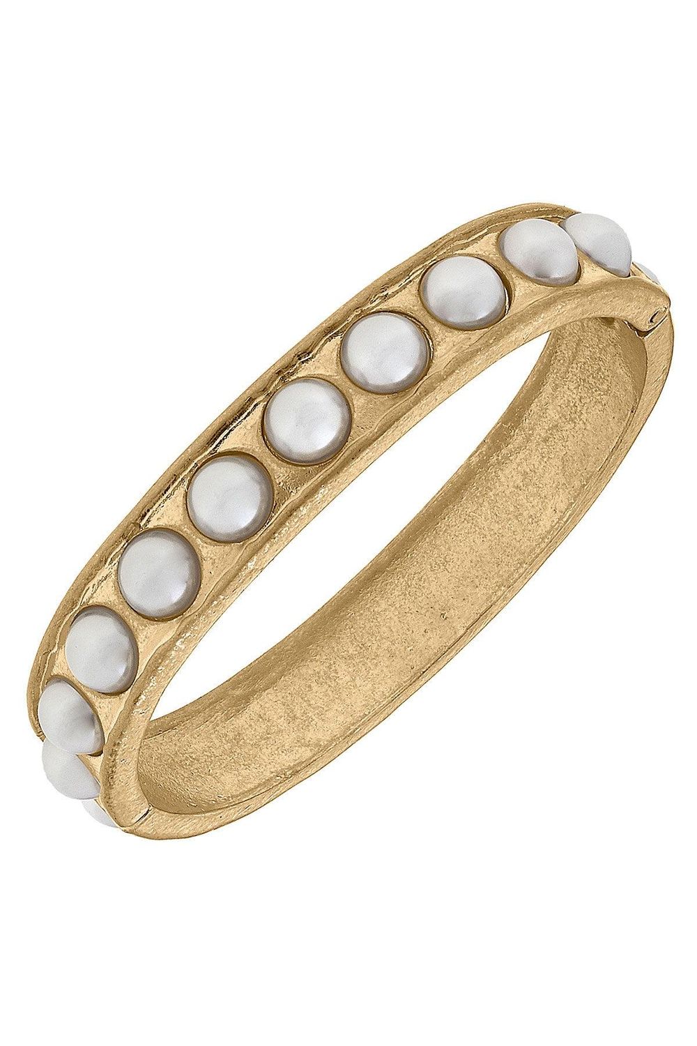 Iris Pearl Studded Hinge Bangle- Gold and Ivory