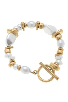 Parker Baroque Pearl Stretch Toggle Bracelet - Gold and Ivory