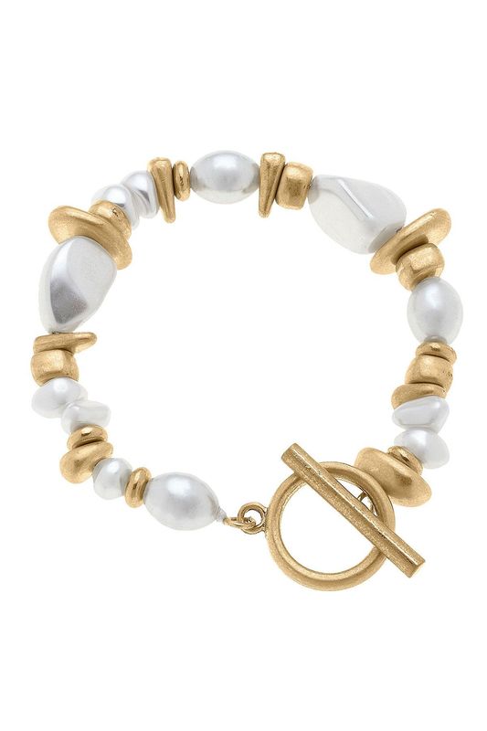 Parker Baroque Pearl Stretch Toggle Bracelet - Gold and Ivory