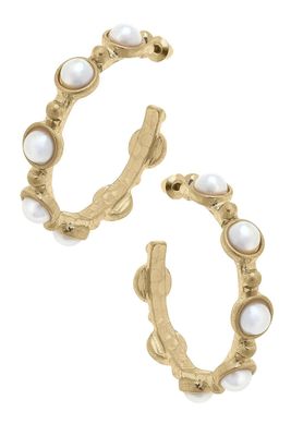 Luna Pearl Hoop Earrings- Gold and Ivory
