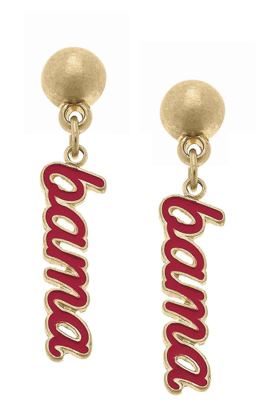 Alabama Enamel Script Earrings, Crimson