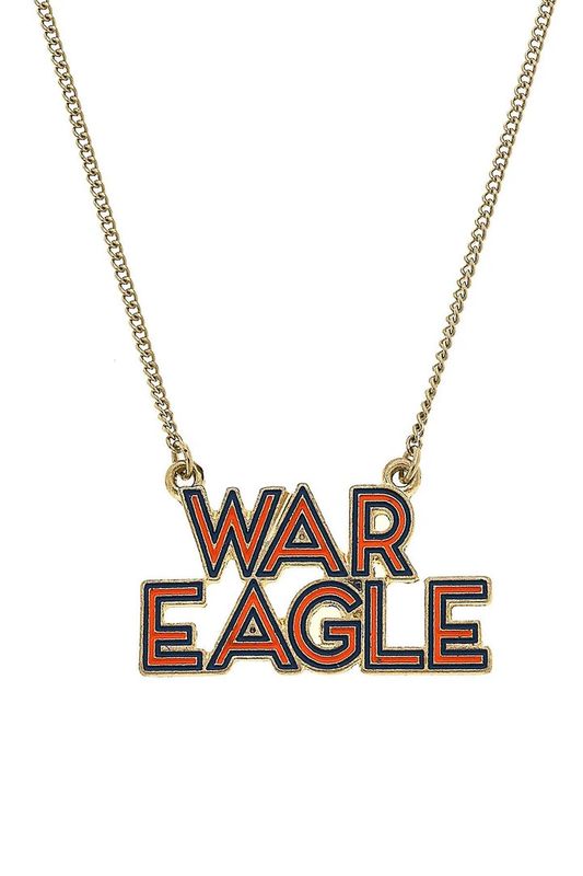 War Eagle Enamel Necklace, Navy/Orange