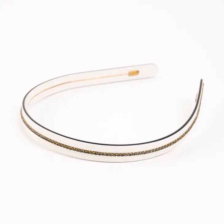Acetate/Crystal Headband, Color: White/Black