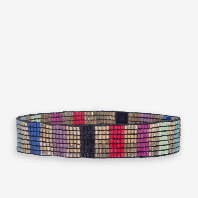 Alex Vertical Lines Beaded Stretch Bracelet Gold