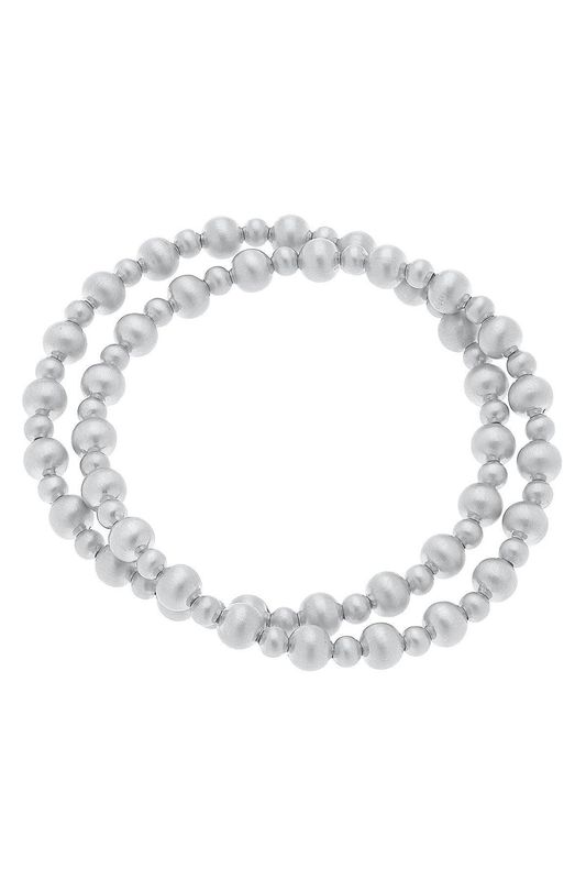 Kayla Ball Bead Stretch Bracelet Set, Satin Silver