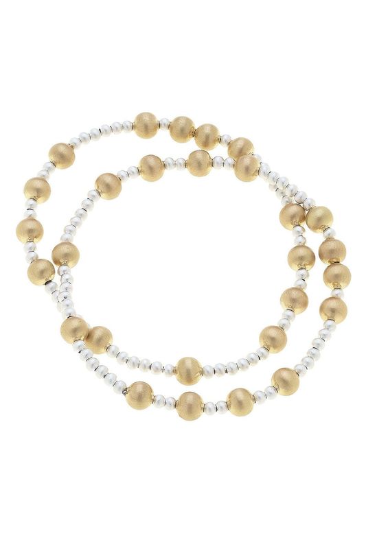 Shelby Ball Bead Stretch Bracelet Set, Satin Two-Tone