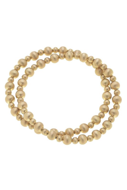 Kayla Ball Bead Stretch Bracelet Set, Satin Gold