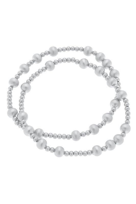 Shelby Ball Bead Stretch Bracelet Set, Satin Silver