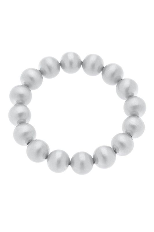 Phoebe Ball Bead Stretch Bracelet, Satin Silver