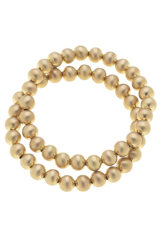 Jasper Ball Bead Stretch Bracelet Set, Satin Gold