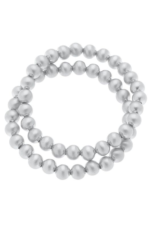 Jasper Ball Bead Stretch Bracelet Set, Satin Silver
