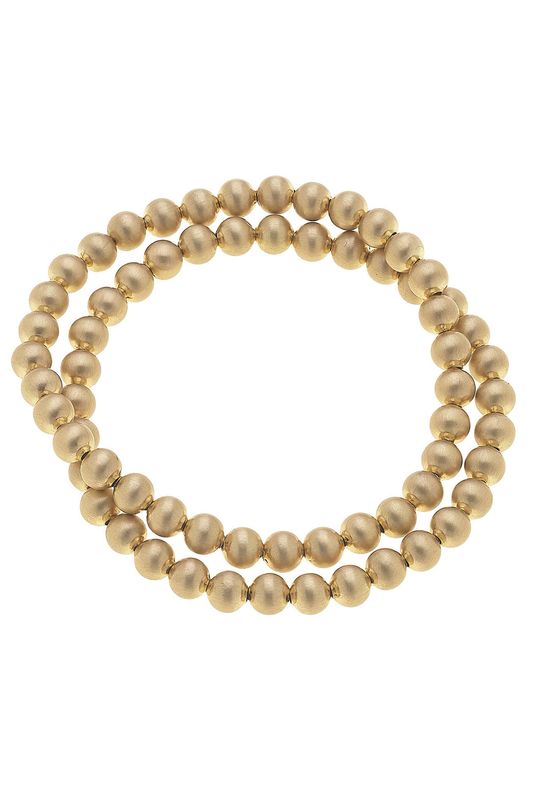 Cypress Ball Bead Stretch Bracelet Set, Satin Gold