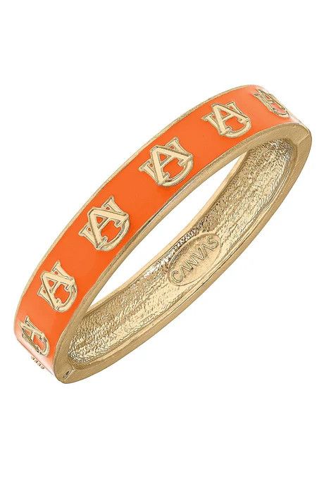 Auburn AU Enamel Logo Hinge Bangle, Orange