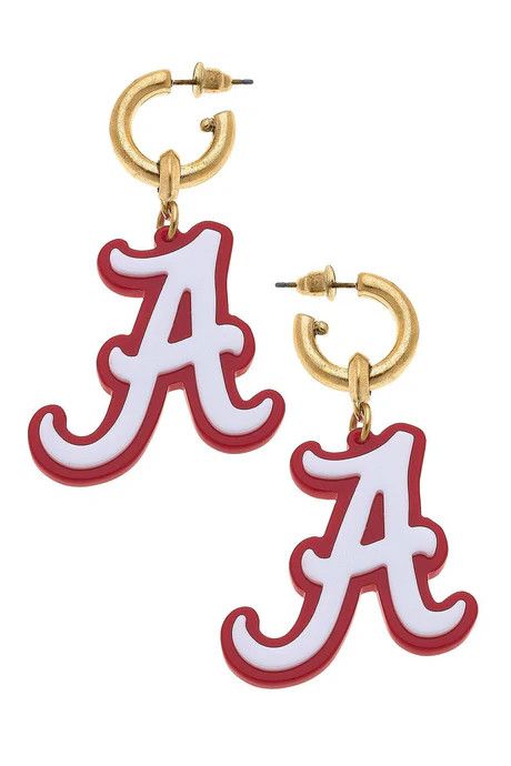 Alabama Resin Logo Drop Hoop Earrings, Crimson