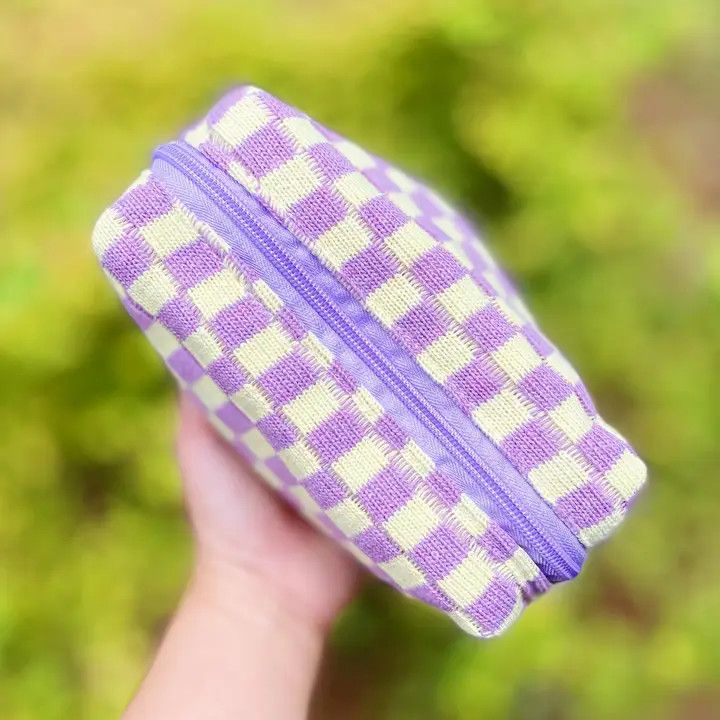 Cosmetic Bag, Lavender Checked