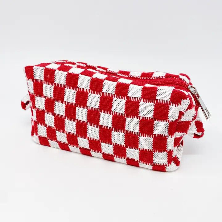 Cosmetic Bag, Red Checked