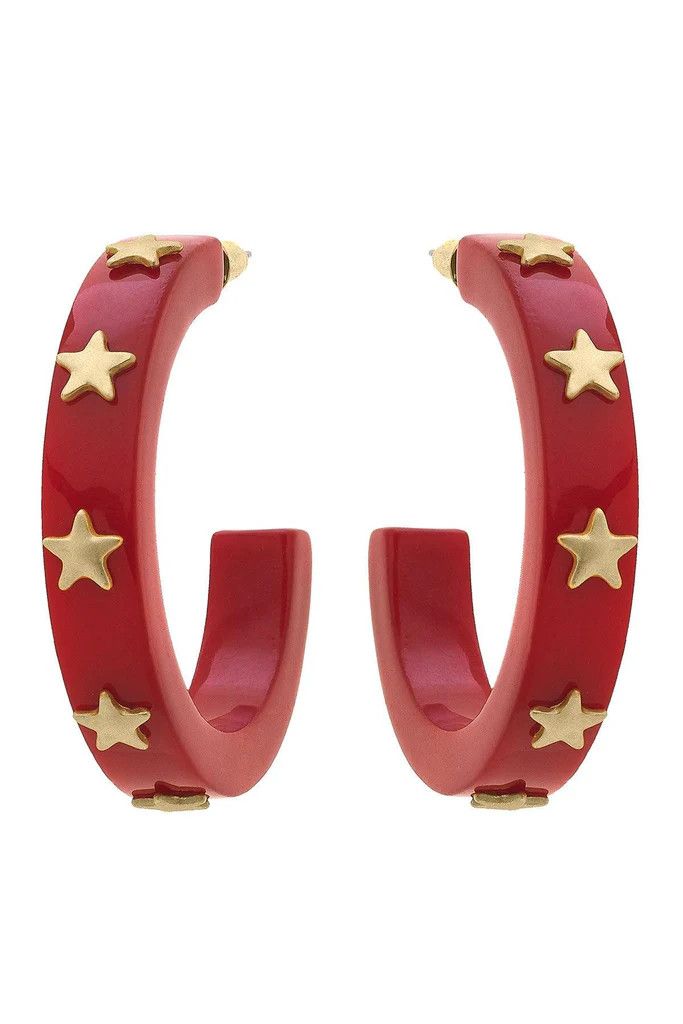 Liberty Star Resin Hoop Earrings, Red