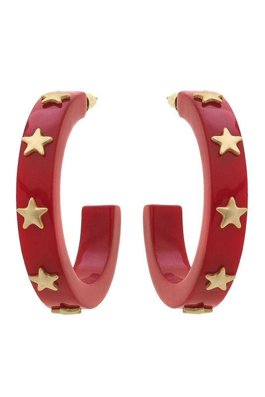 Liberty Star Resin Hoop Earrings, Red