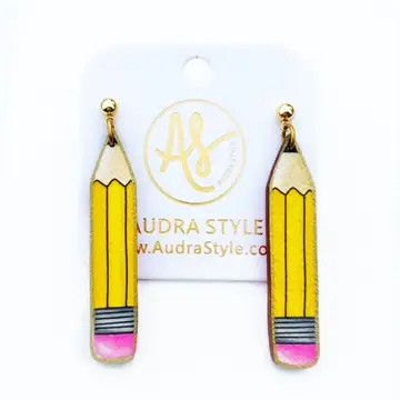 Colorful Statement Pencil Teacher Artwork Dangle Earrings