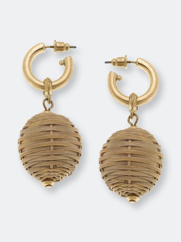 Gracie Wicker Ball Bead Drop Earring In Natural