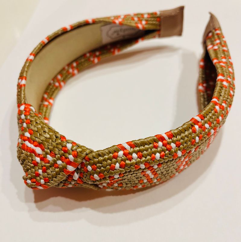 Raffia Woven Headband Red Geo