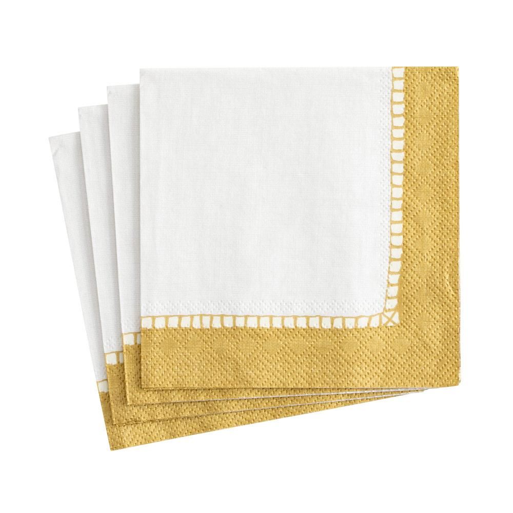 Paper Cocktail Napkins, Linen Border Gold