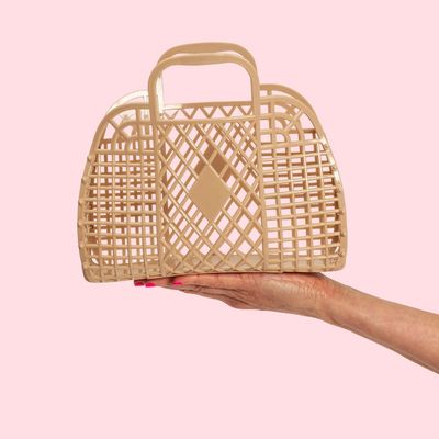 Small Retro Basket Handbag, Color: Latte