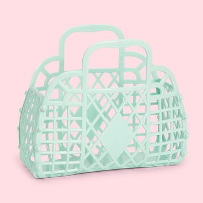 Mini Retro Basket Handbag, Color: Mint