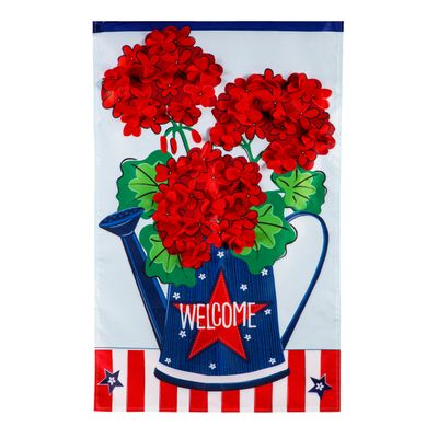 Patriotic Geranium Applique House Flag