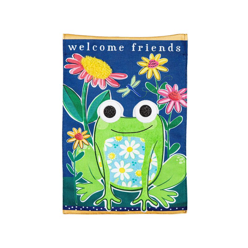 Welcome Friends Frog  Garden Burlap Flag