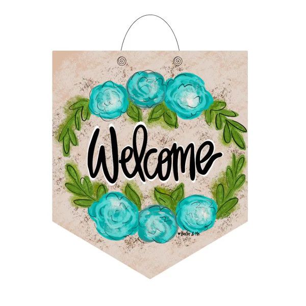 Door Hanger, Welcome Blue Floral