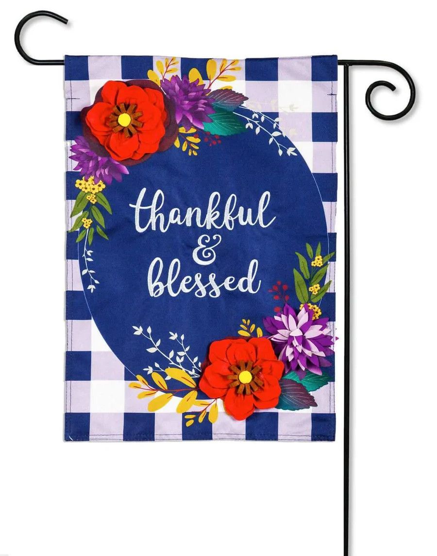 Fall Floral Check Garden Linen Flag