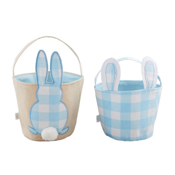 Blue Gingham Bunny Basket Set