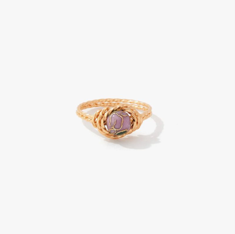 Cloisonne Ring Gold, Plum 7.0