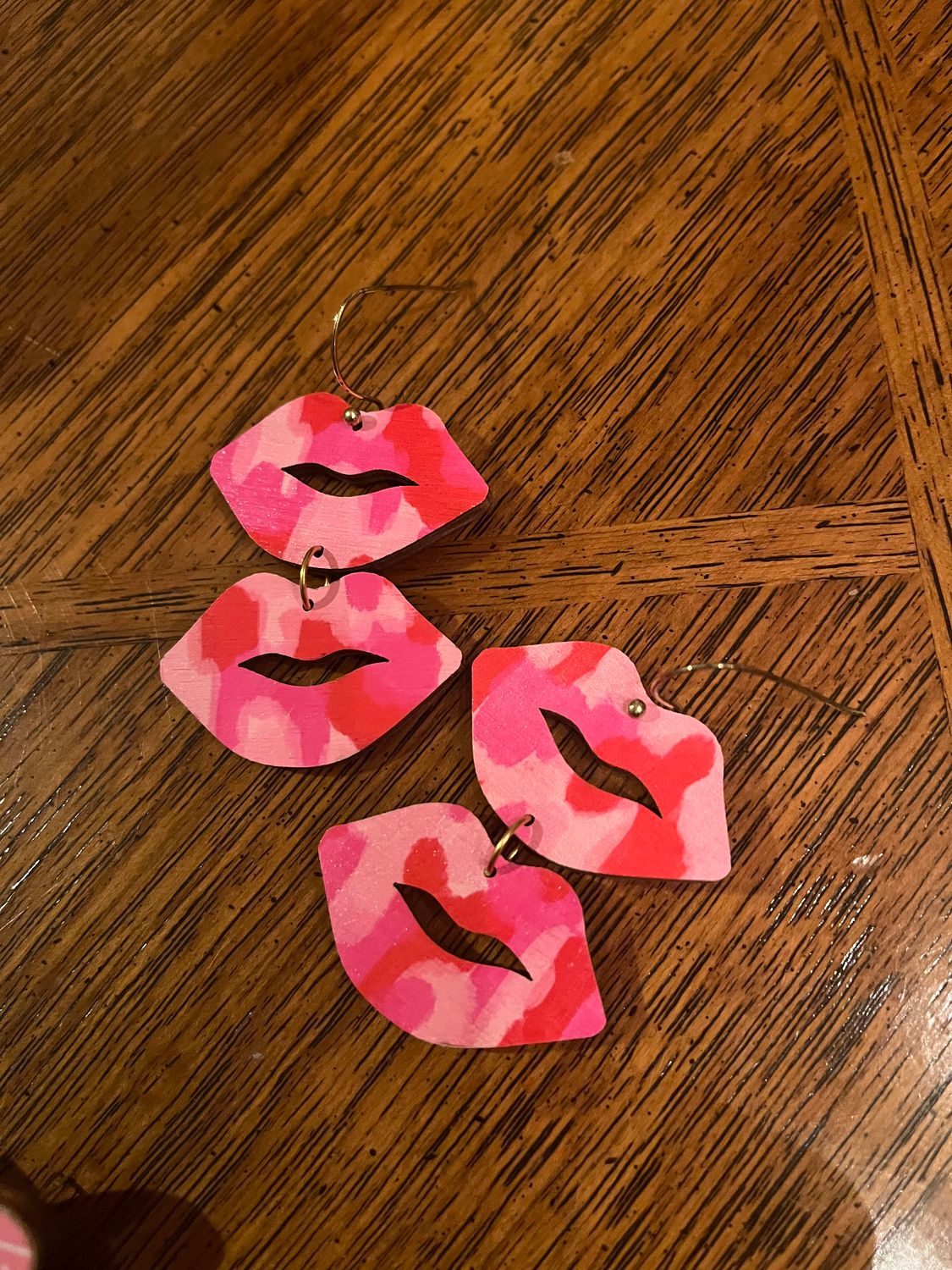 Double Lip Pink Red Abstract Earrings