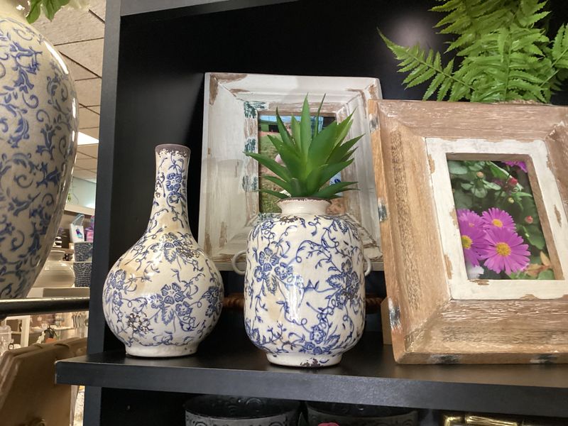 8.25in Blue and White Ceramic Vase