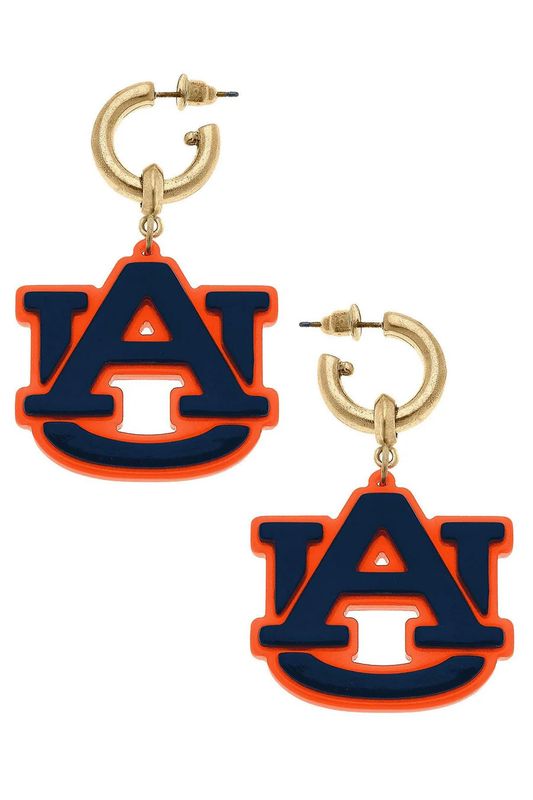 Auburn Tigers Resin Logo Drop Earrings, Navy