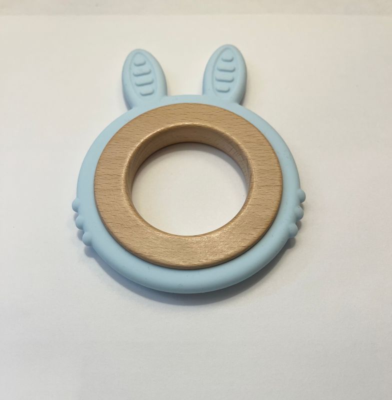 Blue Bunny Wood Silicone Teether