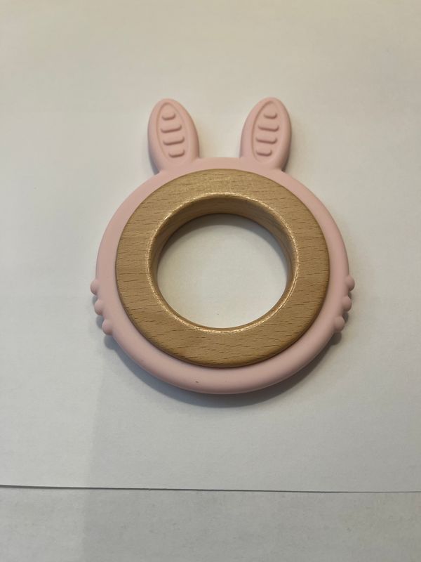 Pink Bunny Wood Silicone Teether