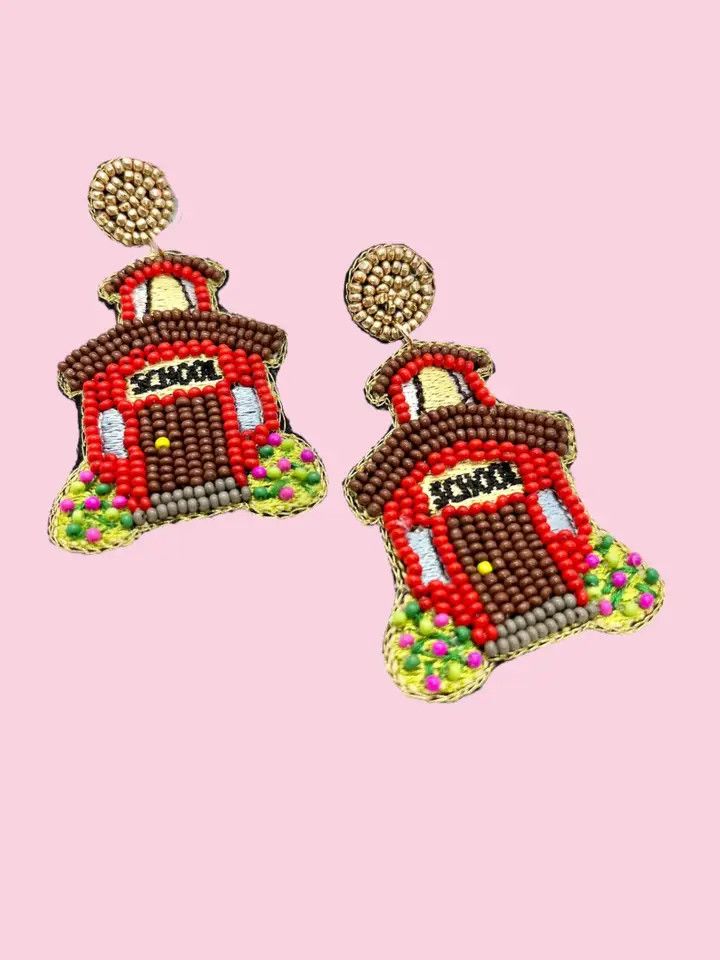 School House Red Beaded Earrings 5