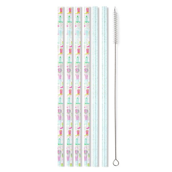 Reusable Straw Set, Disco Cowgirl + Aqua Glitter