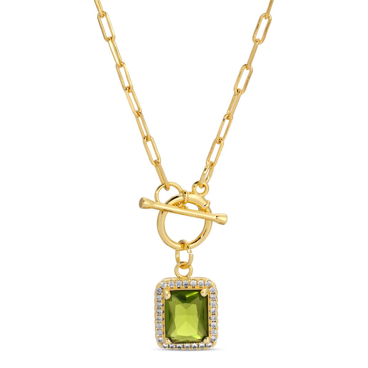 Elegant Pendant Toggle Necklace, Olive
